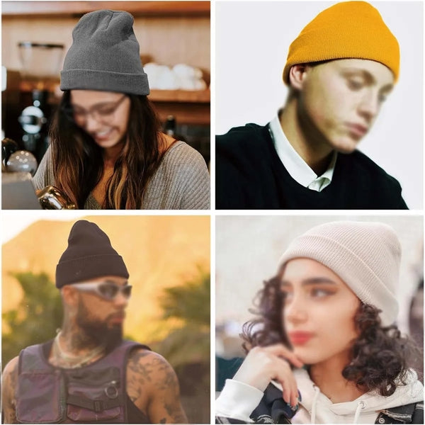 Unisex Warm Winter Hats Acrylic Knit Cuffed Beanie
