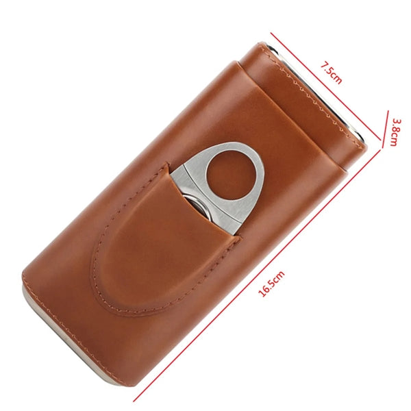 Leather Cigar Case with Silver Stainless Steel Cutter