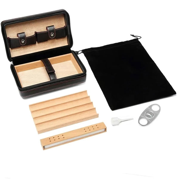 4 Finger Portable Travel Leather Cigar Case