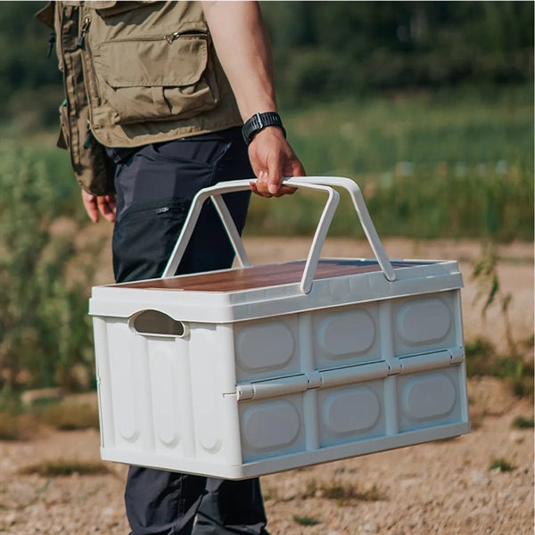 Collapsible Storage Bins With Wood Lids