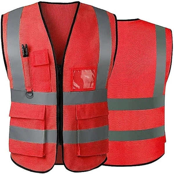 Mesh Hi-Viz Reflective Tape Safety Vest With 4 Pockets