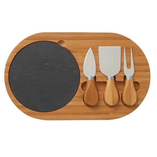 4 Piece Oval Slate Cheese Board Charcuterie Set