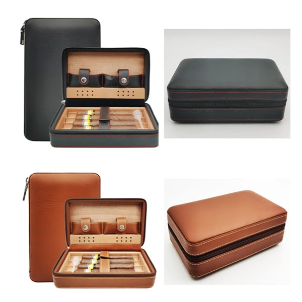 Portable Leather Cedar Wood Lined Removable Cigar Humidor