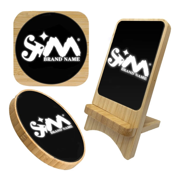 15W Light Up Logo Bamboo Portable Fast Wireless Charger
