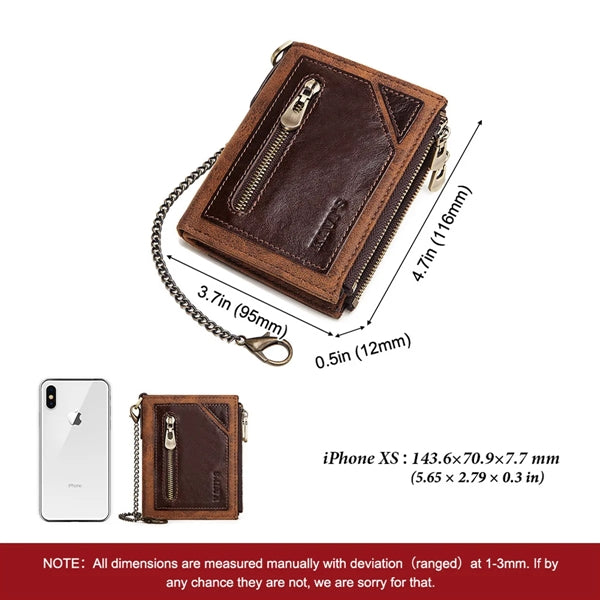 Genuine Leather RFID Wallet with Chain for Men