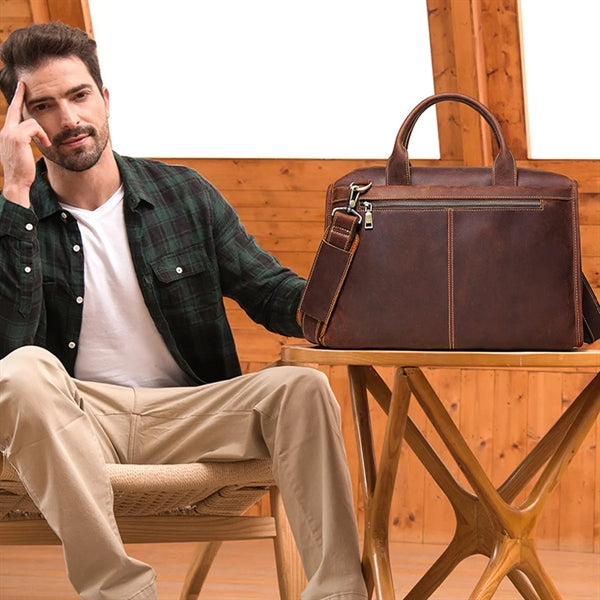 Full Grain Leather Briefcase Laptop Bag for Men