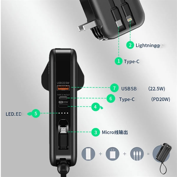 Portable Charger With Us Plug 3 Inbuilt Cables