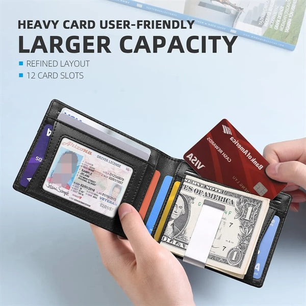 Leather Money Clip Mens RFID Blocking Bifold Wallet