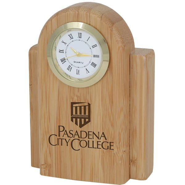Bamboo Desk Clock w/ Gold Bezel