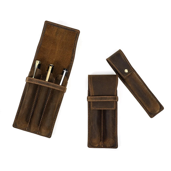 Genuine Leather Pen Case with Alloy Snap Buttom