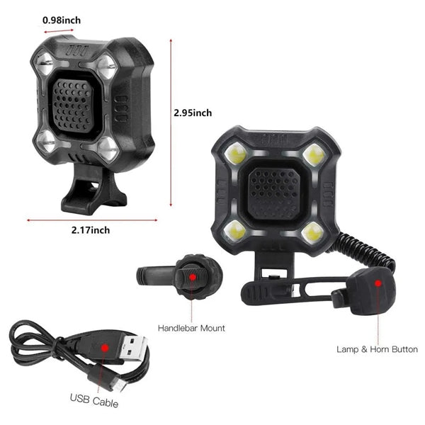 Super Bright Bike Front Light with High-Traffic Horn