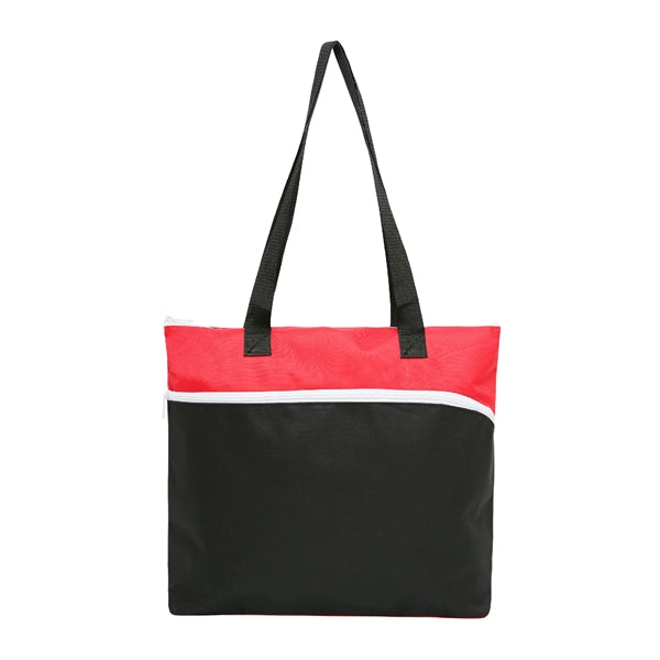 600D Polyester Shopping Zipper Tote Bag w/ Strap & Pen Loop