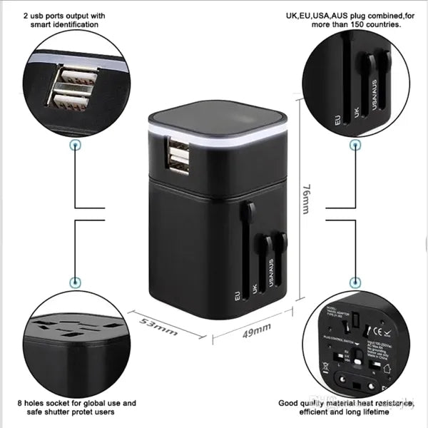 Worldwide All in One Universal Travel Wall Plug Adaptor