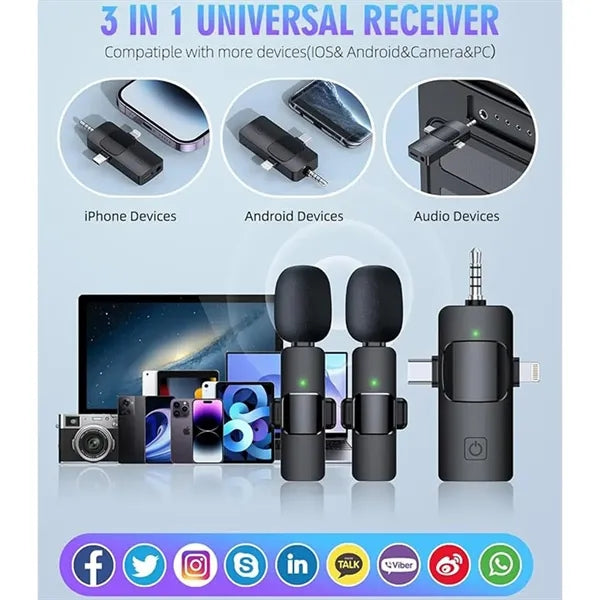 3 in 1 Wireless Lavalier Microphones