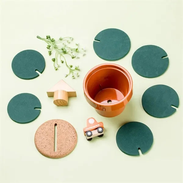 Cactus Coasters Set of 6 with Pot Shaped Holder