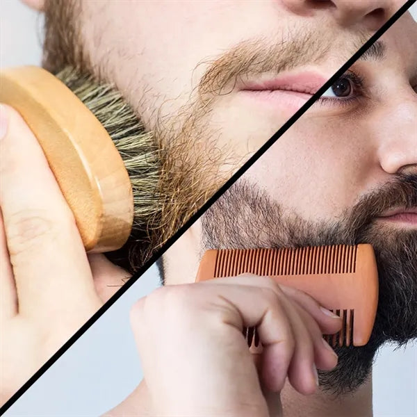 Wooden Beard Comb And Brush Set