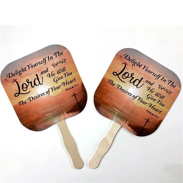 Handheld Fan Thick Paper With Wooden Handle