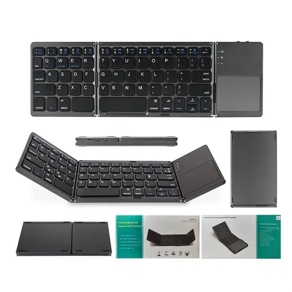 Tri-Fold Foldable Bluetooth Keyboard With Touchpad