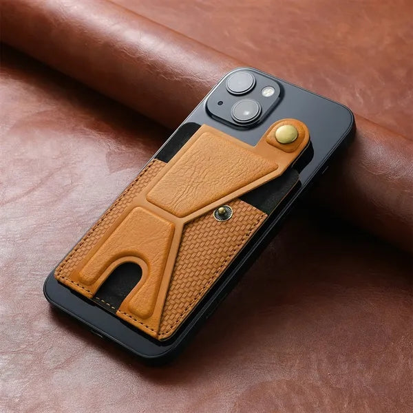 Magnetic Leather Phone Card Holder Grip Case