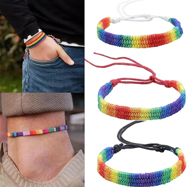 Handcrafted Braided Rainbow Pride Wristband