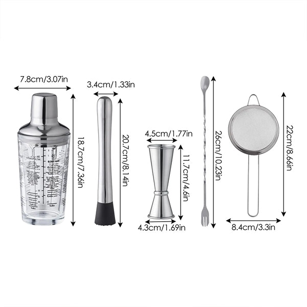 5 Pcs Stainless Steel Cocktail Shaker