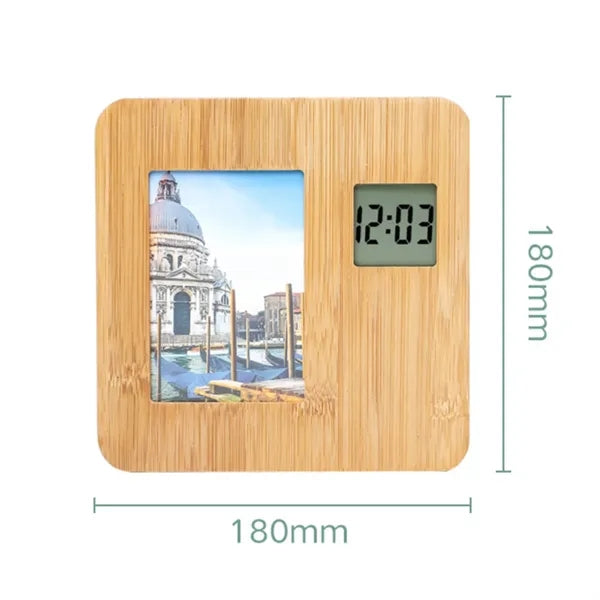 Bamboo Digital Photo Frame Clock