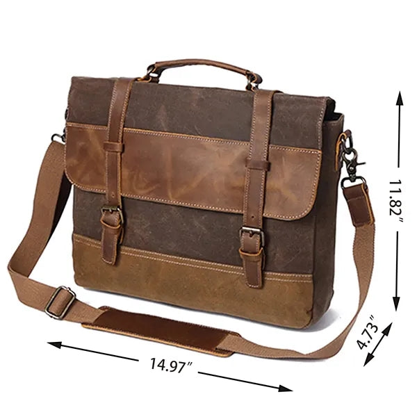 Genuine Leather Waxed Canvas Messenger Bag