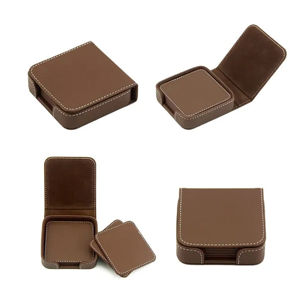 Classic Luxury Executive Desk Leatherette Square Coaster Set