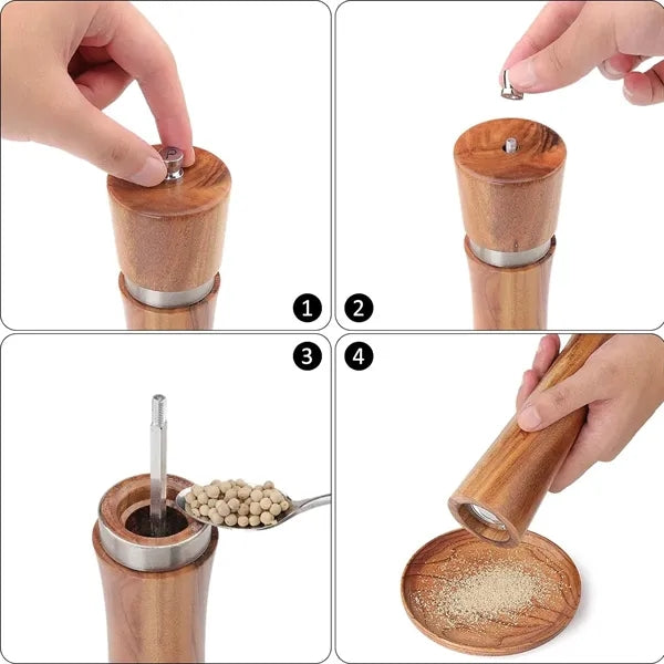 2 Pack Acacia Wood Salt and Pepper Grinder Set
