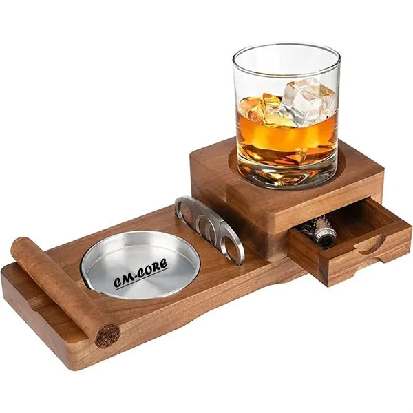 Wooden Ashtrays Whiskey Glass Tray Cigar Accessories