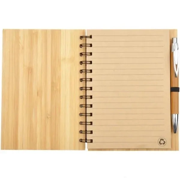 Bamboo Cover Recycled Paper Notebook With Pen
