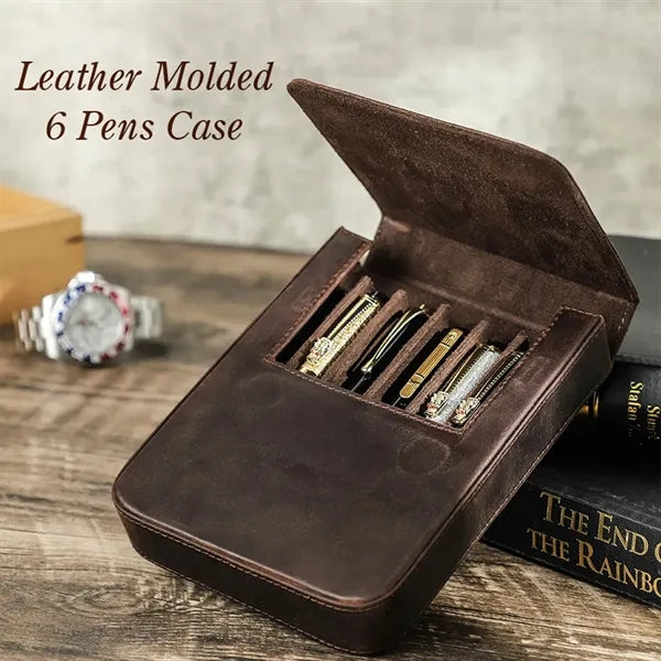 Genuine Leather Handmade Crazy Horse Print Pen Storage Box