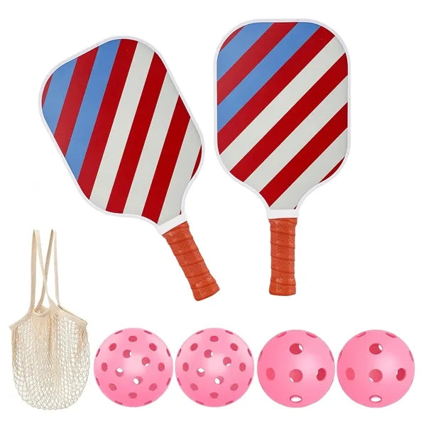 Fiberglass Pickleball Paddle Set with Hot-Pink Balls in Mesh