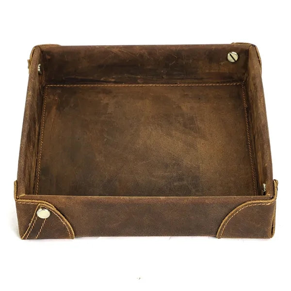 Genuine Leather Storage Tray Desktop Organizer for Sundry