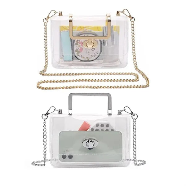 Transparent Clutch Bag with Metal Strap Stadium Approved
