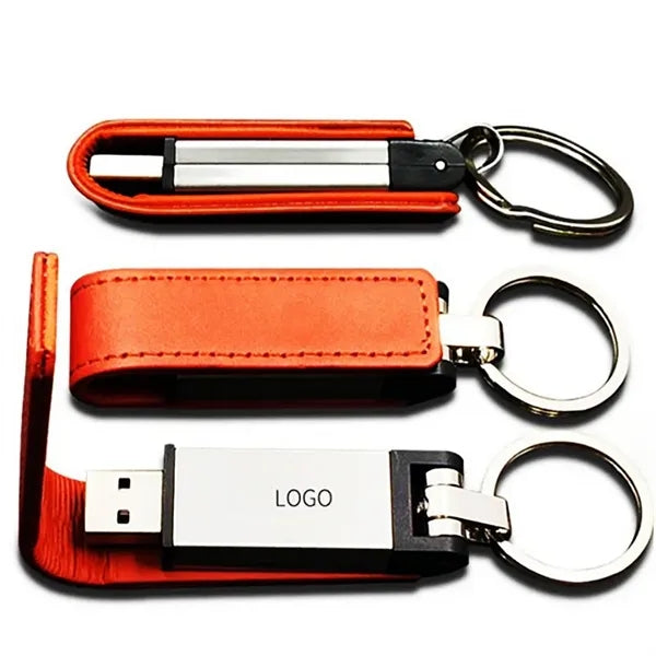 16Gb Leather Usb Flash Drive with Keychain