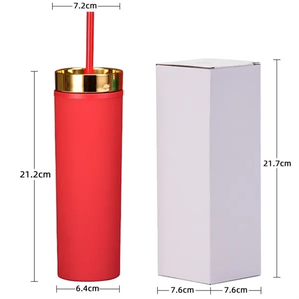 16oz Double-Wall Plastic Tumbler with Straw
