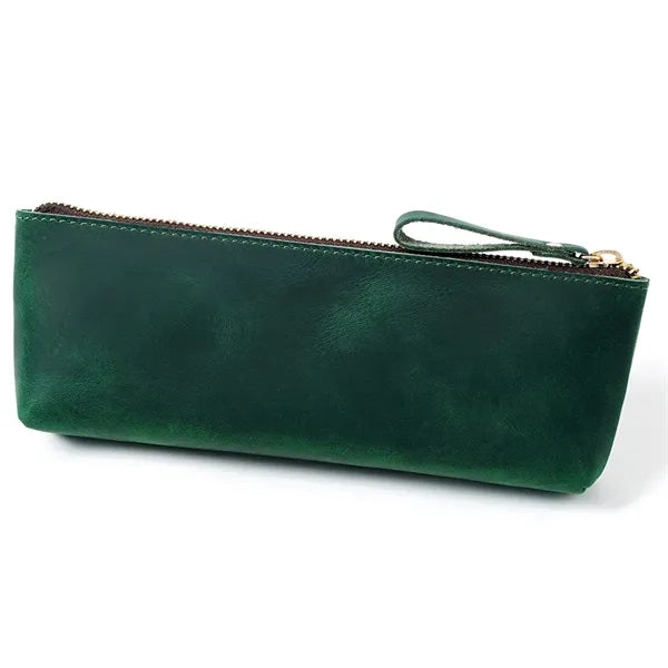 Genuine Leather Zipper Pencil Case Pen Pouch