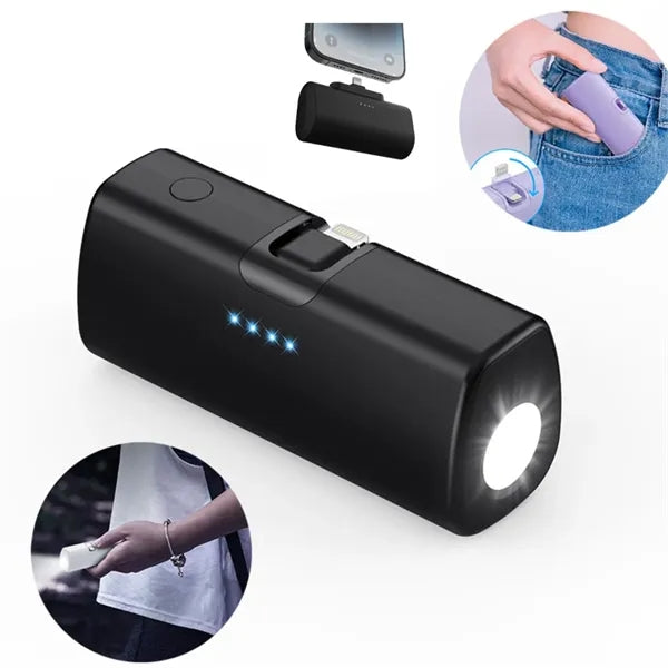 3000mAh Power Bank with Flashlight & Built-In Connector