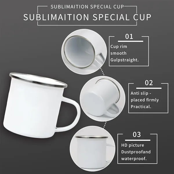 12Oz. Camping Enamel Mug with Silver Rim & Handle