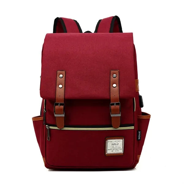 Vintage Laptop Backpack with USB Charging Port