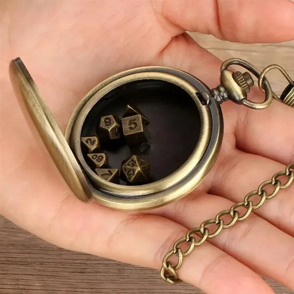 Mini Polyhedral Dice Set Pocket Watch Case