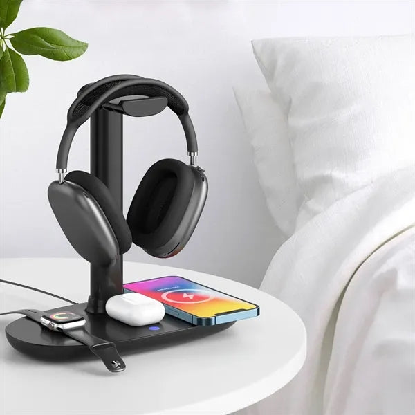 4 in 1 Charging Station Headset Stand with Wireless Charger