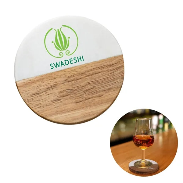 3 15/16" Wood & Marble Coaster