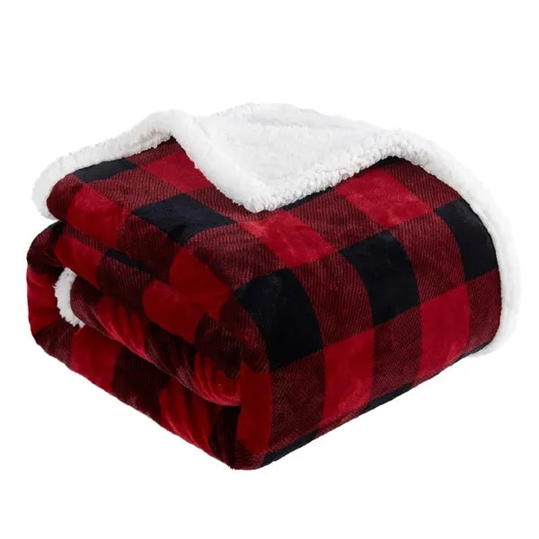 Red Plaid Sherpa Flannel Throw Blanket 50"x60"