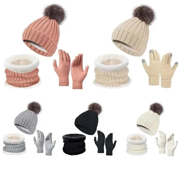 3 in 1 Women Winter Hat Scarf Gloves Set