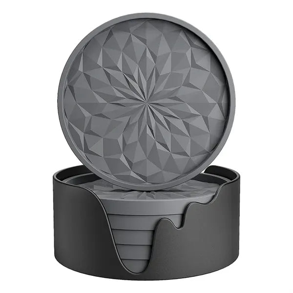 6-Pack Silicone Coaster With Holder Round Non-Slip Non-Stick