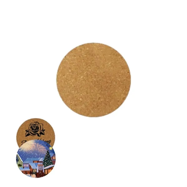 4In Round Wooden Anti-Skid Mat Cork Coaster