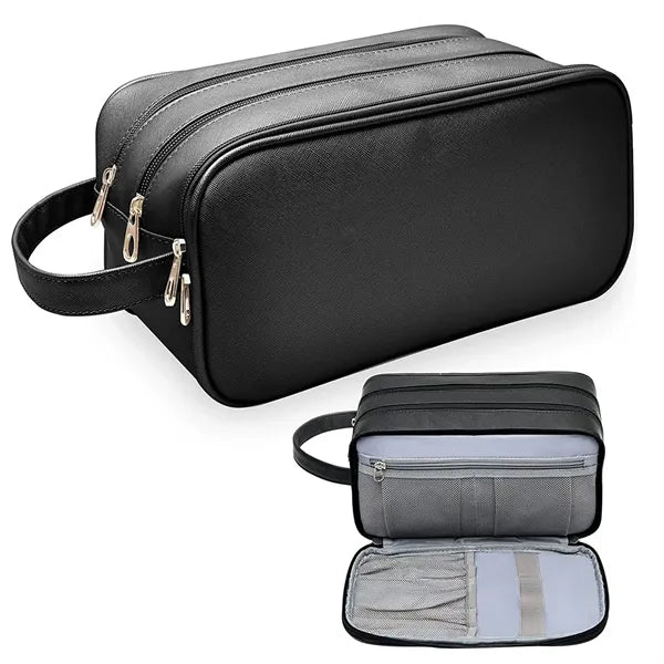 Large Capacity PU Toiletry Bag with 3 Compartments