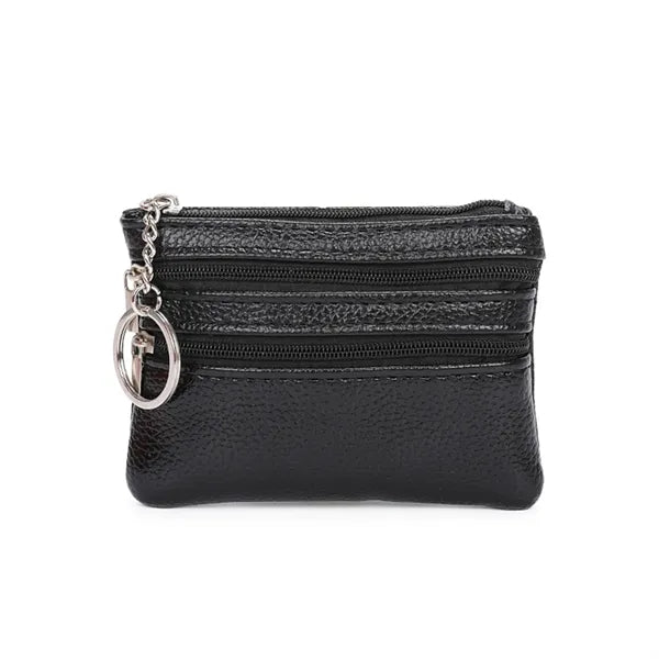 Leather Mini Small Wallet Handheld Coin Zipper Bag Keychain